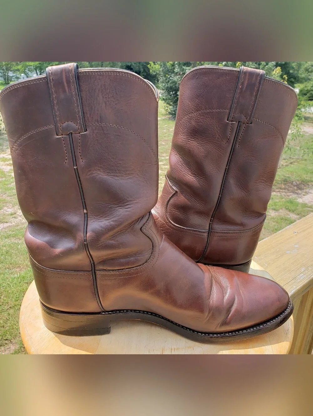 Justin Men's Bay Apache Cowhide Leather Roper Western Cowboy Boots 3408 9D Brown